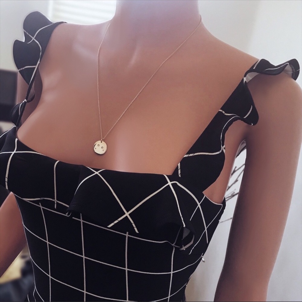 Windowpane Striped Ruffle Mini Cocktail Dress - Picture 6 of 8
